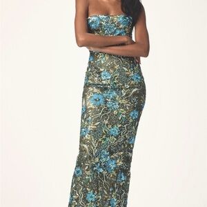 Bronx and Banco Strapless Stretch Sequin Dahlia Maxi Dress